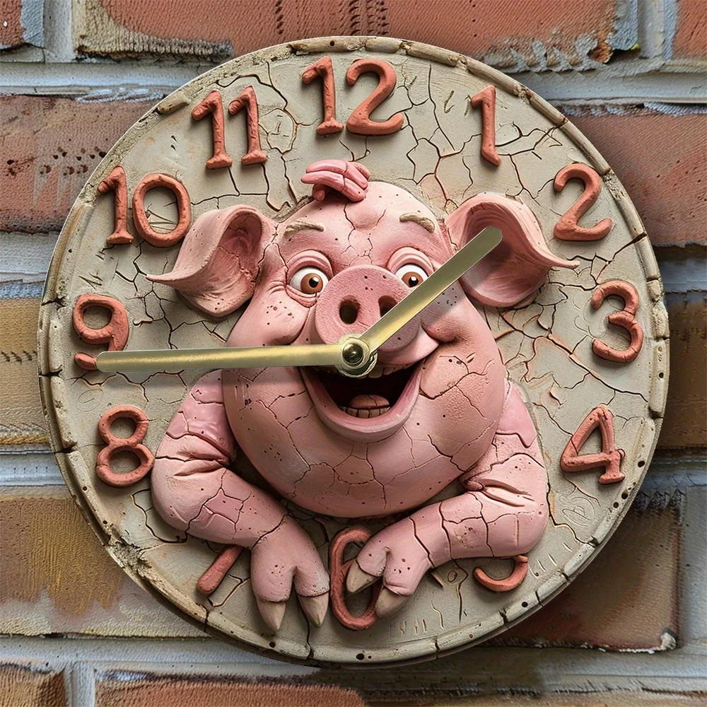 

Pig Themed Silent Wall Clock with DIY Kit & High Definition 2D Printing - Art Set for Pet Lovers & Autumn Home Decor, Gift Ready