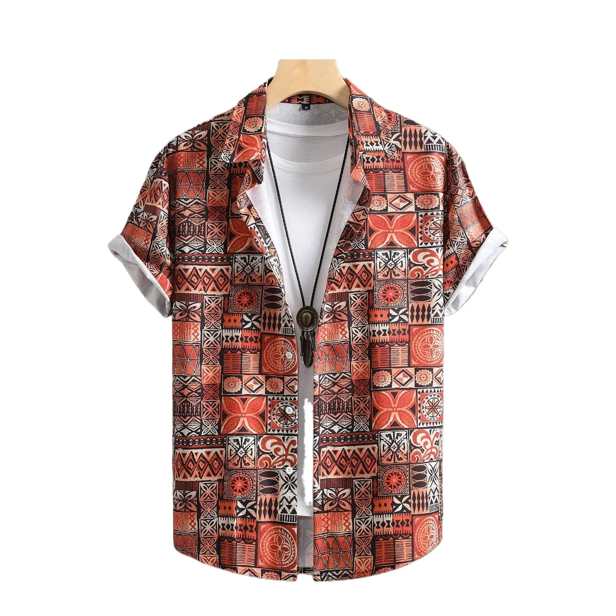 Summer Printing Shirt Men's Shirt Ethnic Style Men's Middle East Retro Pattern Short Sleeve Shirt