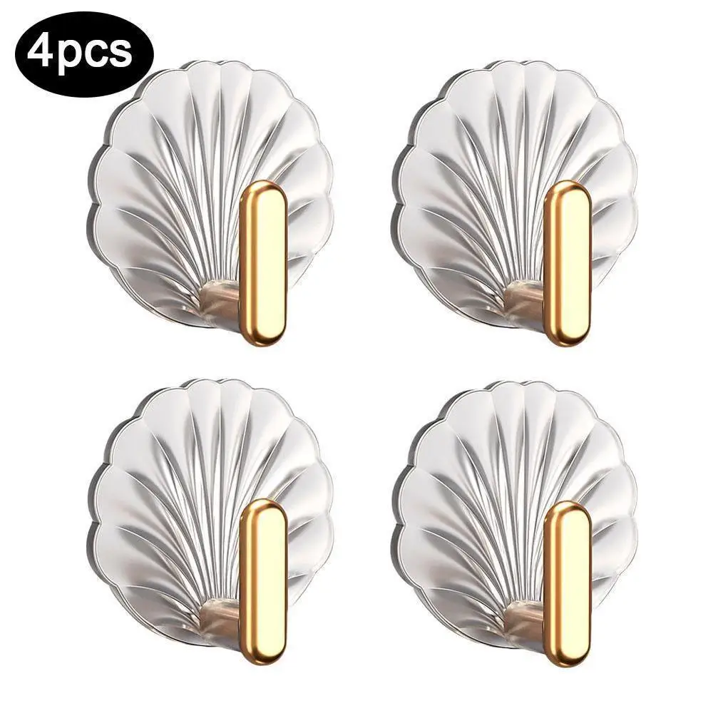 4pcs,Punch Free Shell Shape Hook, Wall Hanging Single Hook, Self Adhesive Traceless Hook, Multipurpose Hanging Storage Hook For