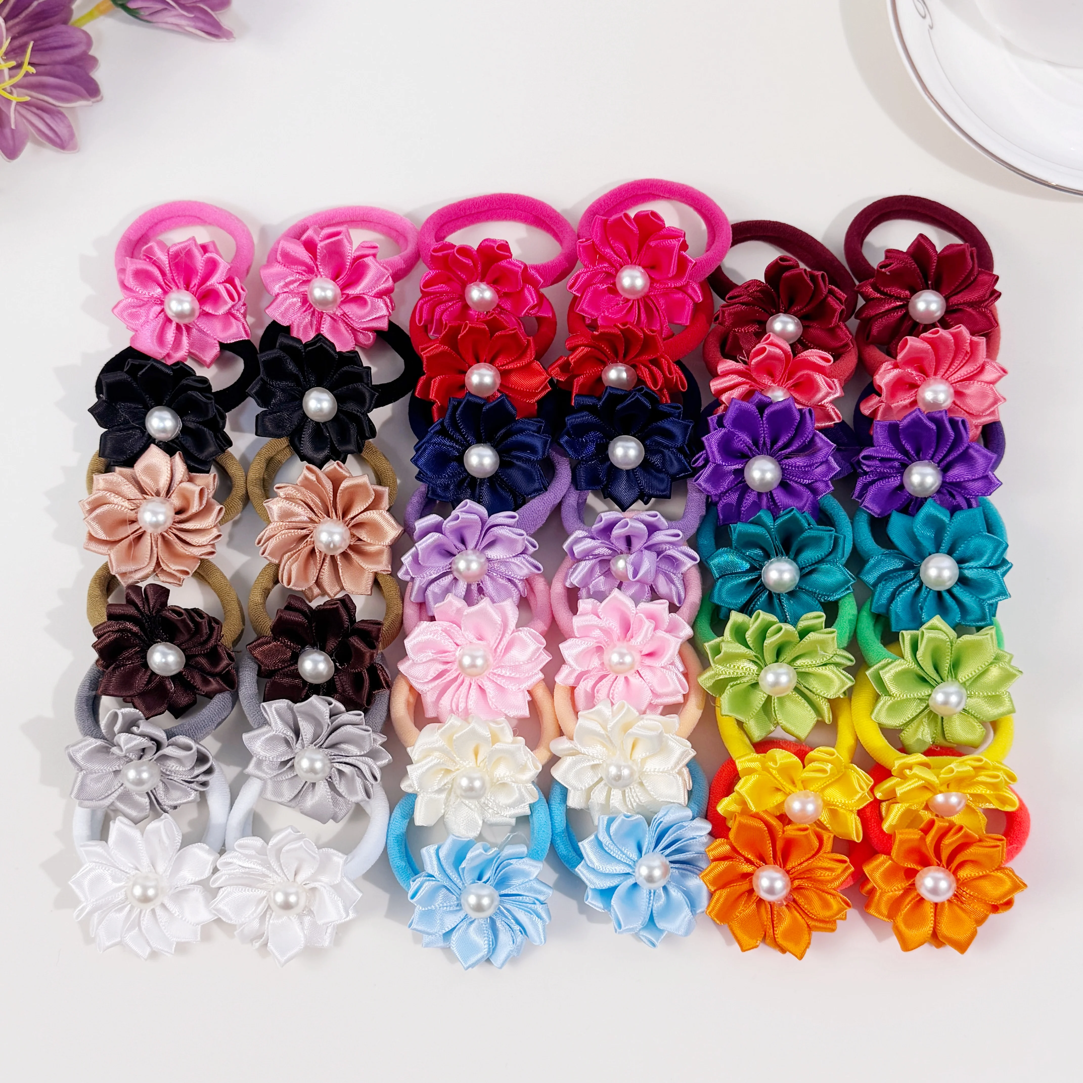 

20/40 шт. модные ленты для волос с жемчужным цветком для девочек, нейлоновые резинки для волос с цветочным принтом, детский держатель для хвоста, повязки на голову, аксессуары для волос