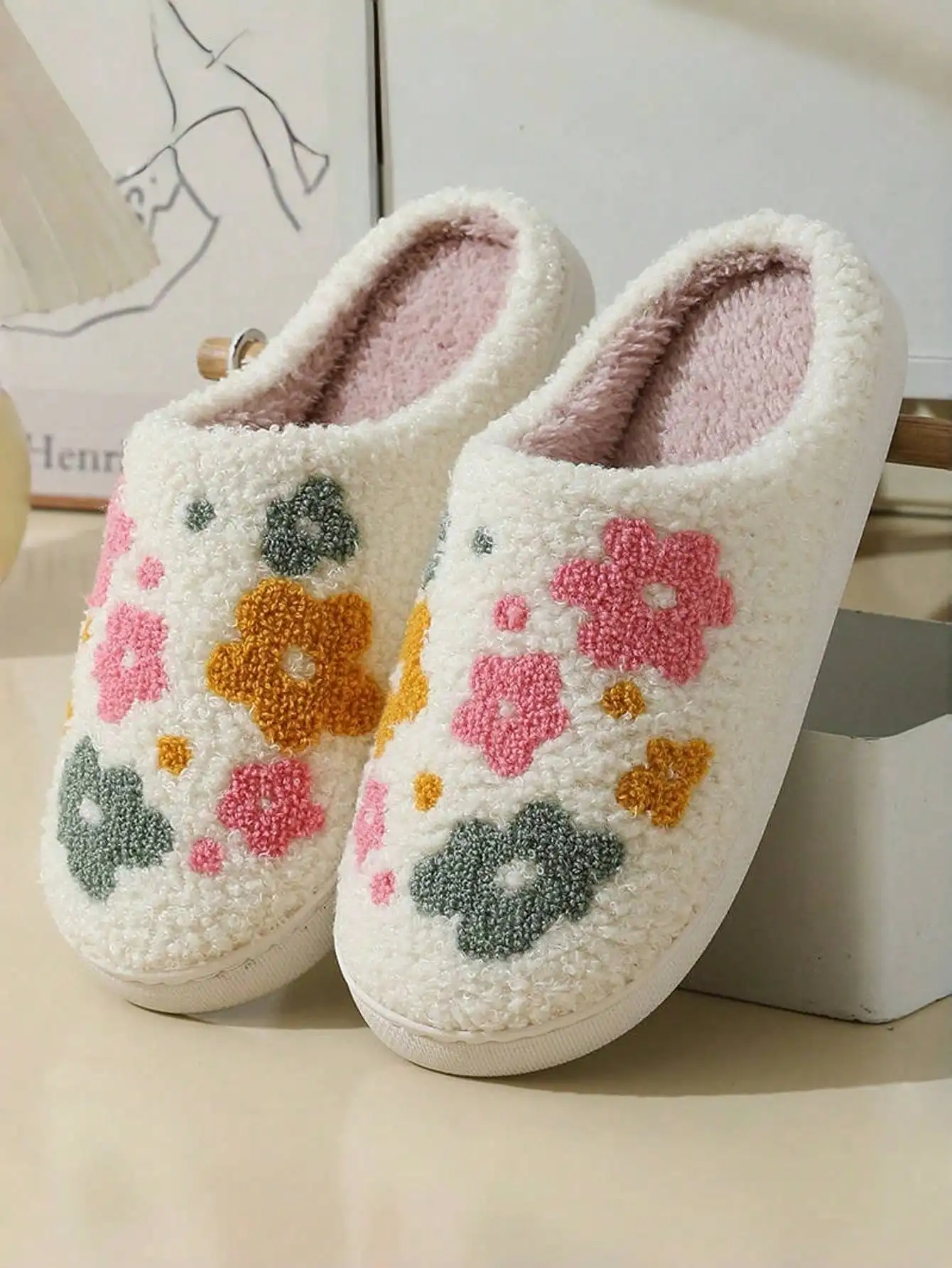 Autumn and Winter Home Flower Anti-Slip Warm Soft-Soled Children's, Adult and Parent-Child Warm Slippers