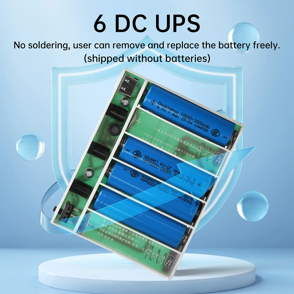 แบตเตอรี่สำรอง DC UPS 5V 9V 12V สำหรับเราเตอร์ออปติคอล ระบบจ่ายไฟสำรองแบบต่อเนื่อง ใช้แบตเตอรี่ลิเธียม 6x18650 กล่องพาวเวอร์แบงค์ DIY