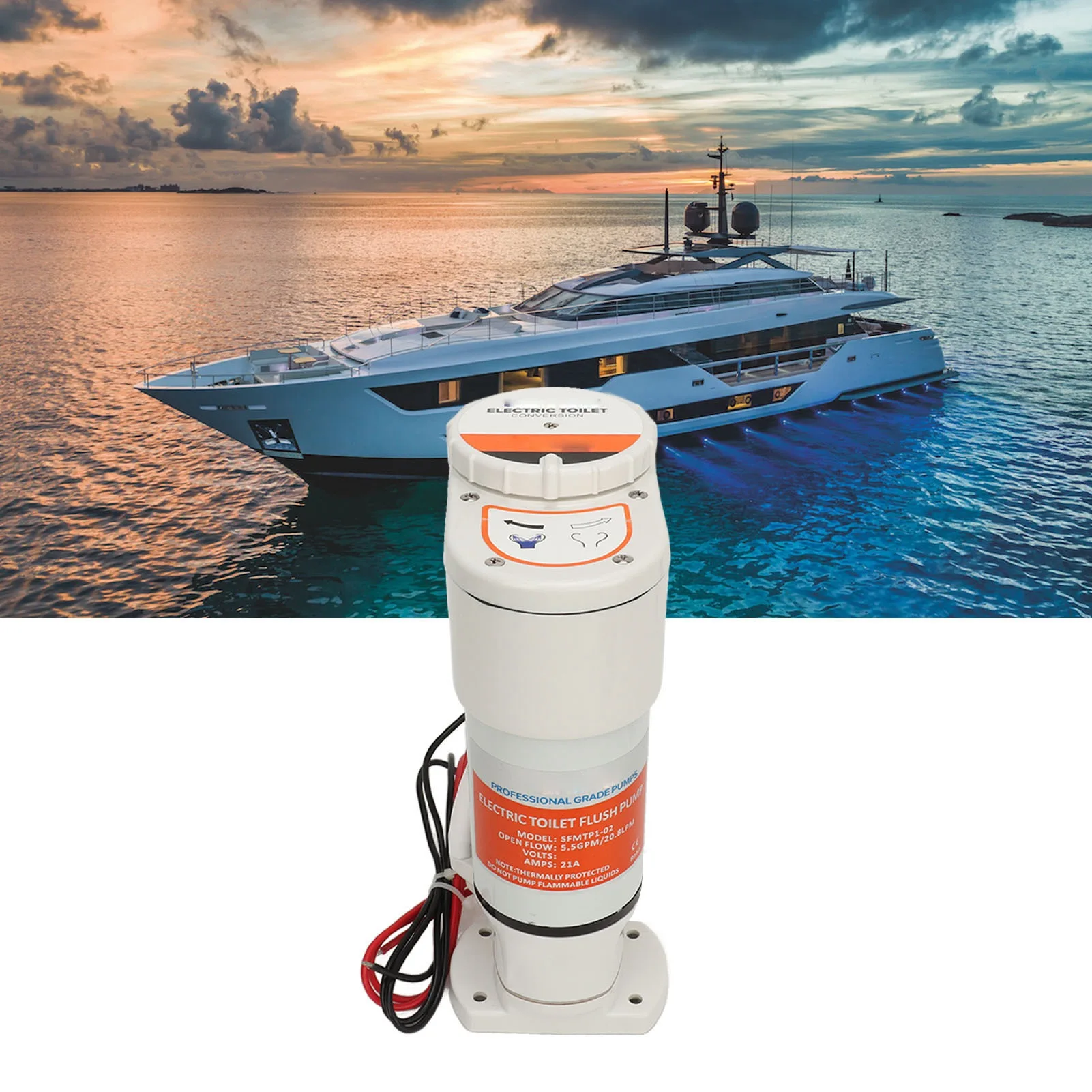 Boat Toilet Converstion Pump Self Priming High Efficiency Marine Electric Toilet Pump Long Durability Anti Backflow for Yacht