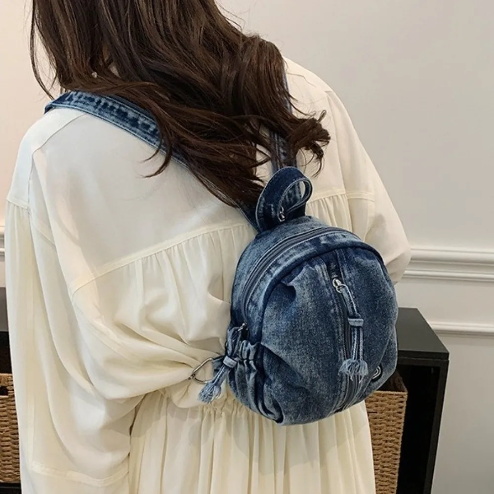 

New Soft Denim Denim Backpack Lightweight Multi Purpose Crossbody Bag Vintage Washed Versatile Travel Mini Purse Casual Wear