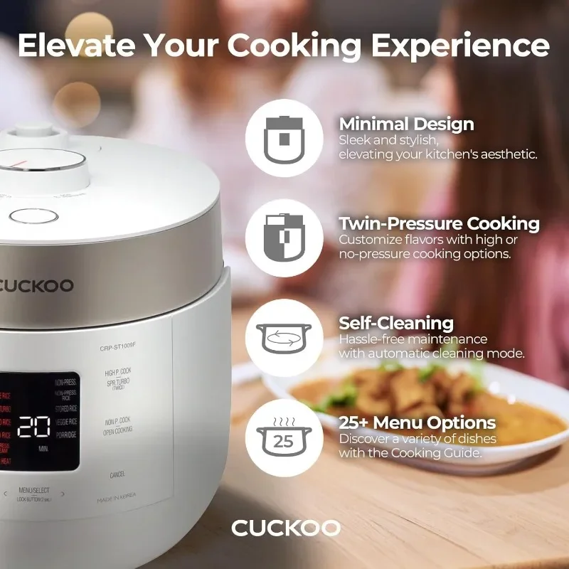 CUCKOO CRP-ST1009FW 10-Cup (Uncooked) / 20-Cup (Cooked) Twin Pressure Rice Cooker & Warmer with Nonstick Inner Pot