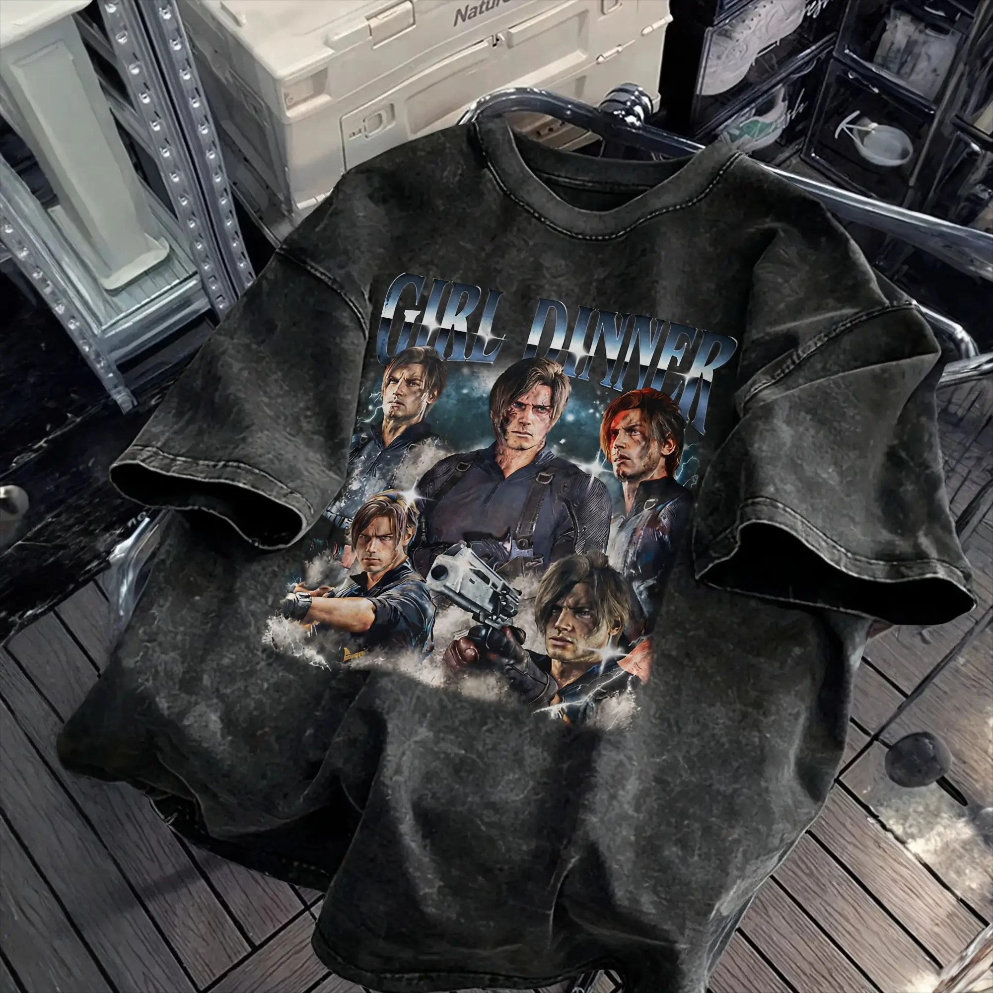 Girl Dinner Leon Kennedy RE T-Shirt  Novelty T-Shirts Short-Sleeve Street Style Tops Summer Cotton O-Neck Oversize Clothing