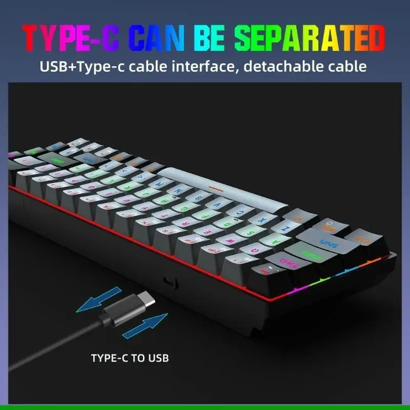 New 68-Key RGB Luminous Keyboard Electronic Game, Green And Red Axis Mechanical Keyboard Computer Notebook Mac60%