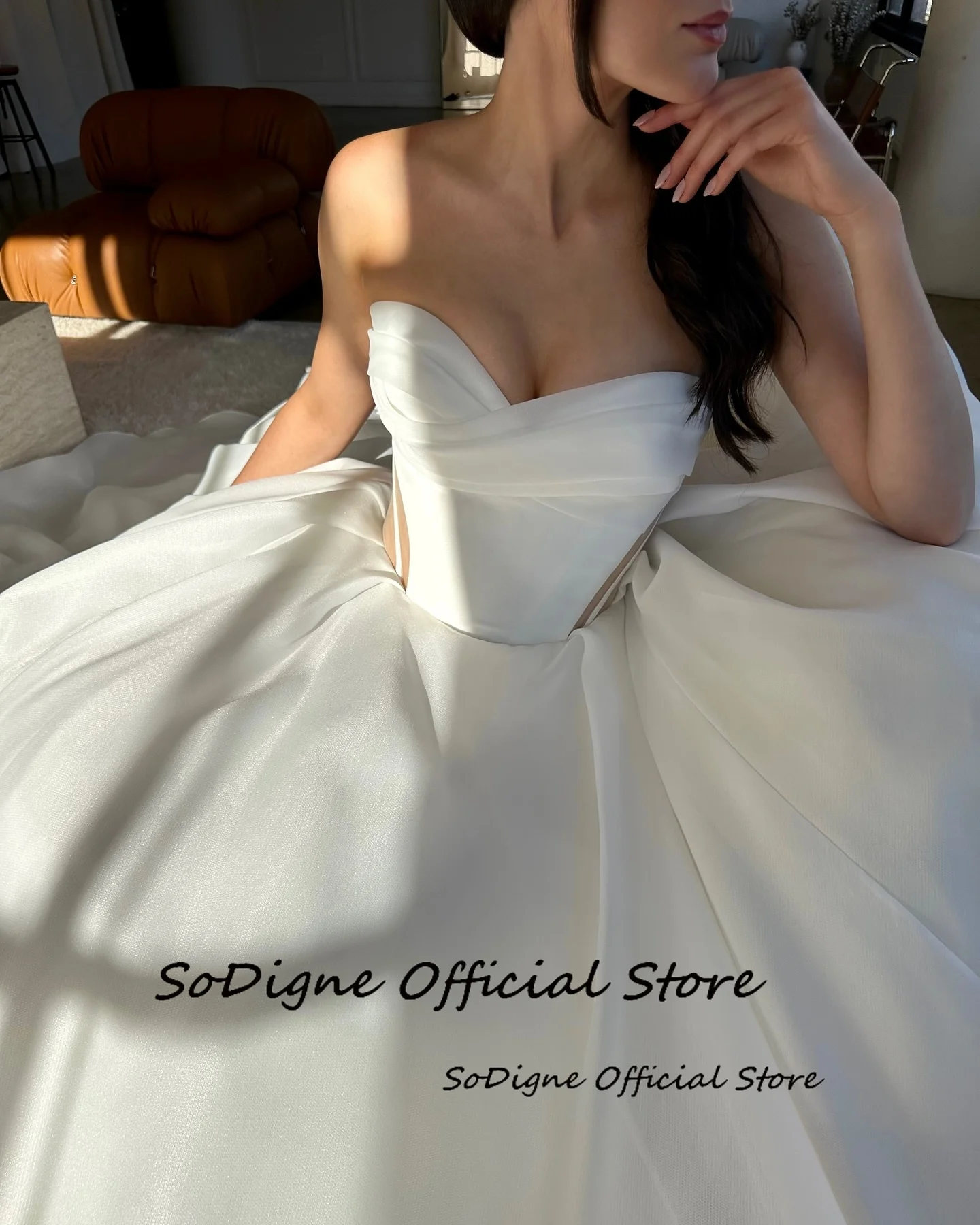 SoDigne A-lijn Organza Bruid Jurken Sweetheart Mouwloze Trouwjurk Strand Lange Bruidsjurken vestidos de novia Aangepaste