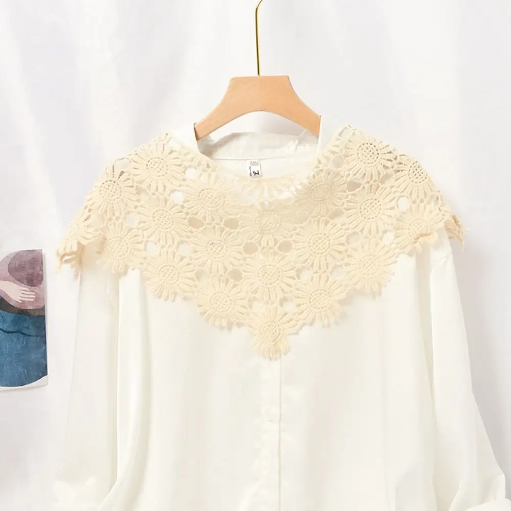Creative False Crochet Collar Boho Chic Tulle Lace Hollow Out Vest Embroidered Trim DIY Lace Shawl Poncho