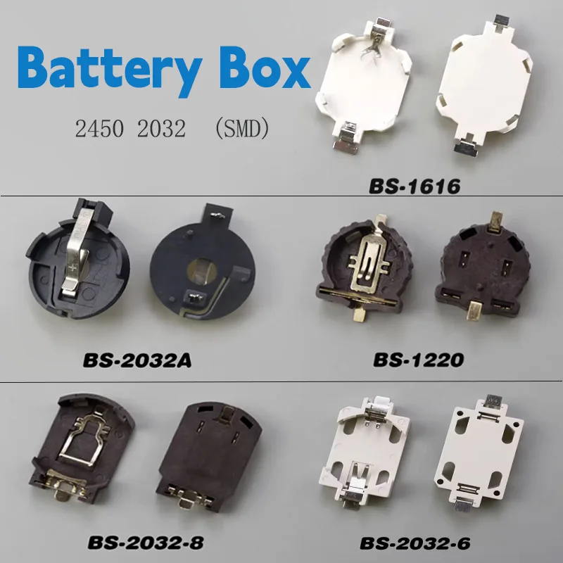 2PCS Button Battery Holder Storage Box Fixed BS-2 BS-6 BS-8 CR2450 CR2032 Plug Type Button Cell Battery Organizer