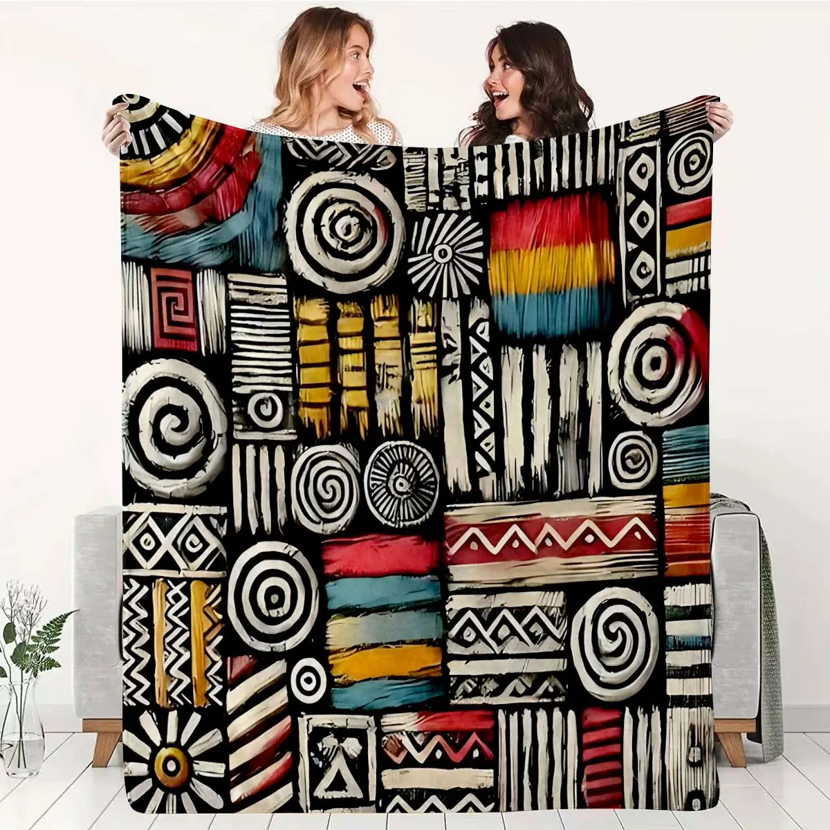 Decorative Geometric Boho Tribal Aztec Throw Blanket for Couch Living Room Ethnic Tapestry Cozy Chic Picnic Blanket