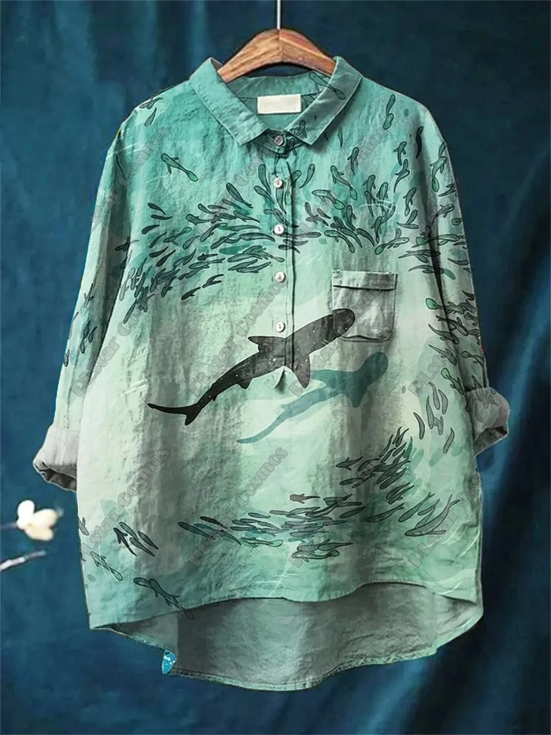 Nova carpa impressa em 3D, baleia, sardina, lagosta, casual feminina, camisa de tubo solto, top de verão legal feminino