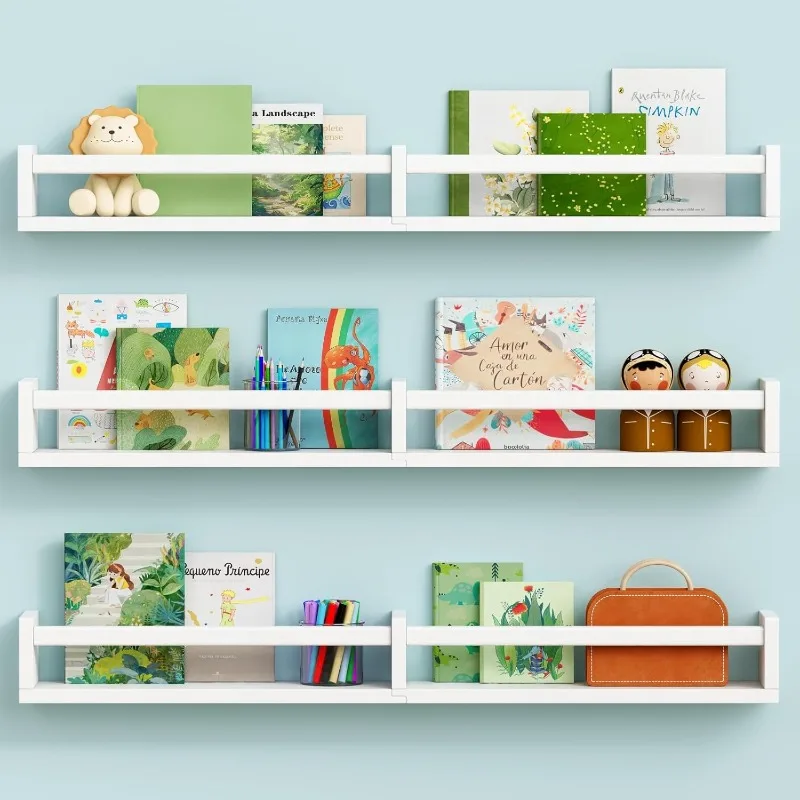 

Large Nursery Book Shelves Wall Mounted for Kids Room, White Floating Nursery Bookshelf for Baby Girls Boys Bedroom,