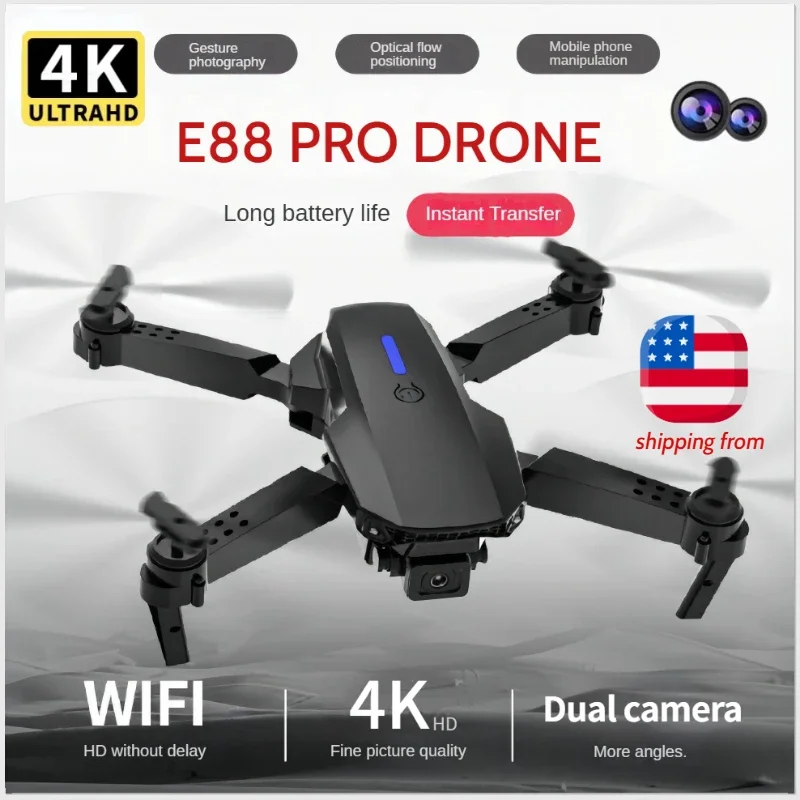 E88Pro RC Drone 4K Professinal 3 Batteries With 1080P Wide Angle Dual HD Camera Foldable RC Helicopter WIFI FPV Height Hold