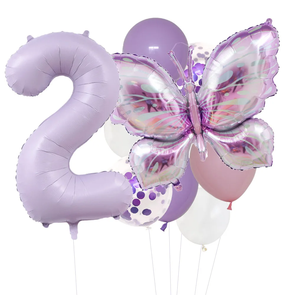 10pcs Purple Butterfly 40inch Number Balloon Set Large Colorful Butterfly Foil Balloon Baby Shower Birthday Party Christmas Deco