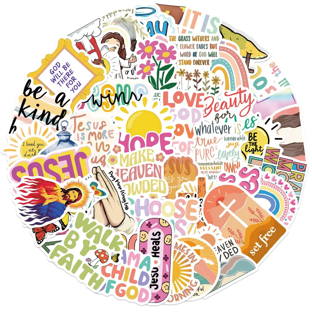 52Pcs Cartoon Jesus Bible Verses Graffiti Stickers - Waterproof Decor for Guitars, Notebooks & Luggage AnimeWorlds Store