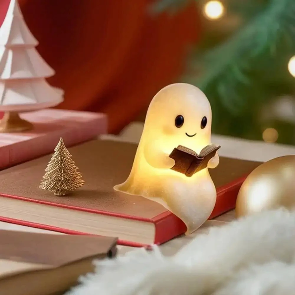 New Cute Ghost Reading Lamp Ghost Reading Book Lamp Halloween Decorative 3D LED Ghost Statue Night Light for Readers Living Room view 3
