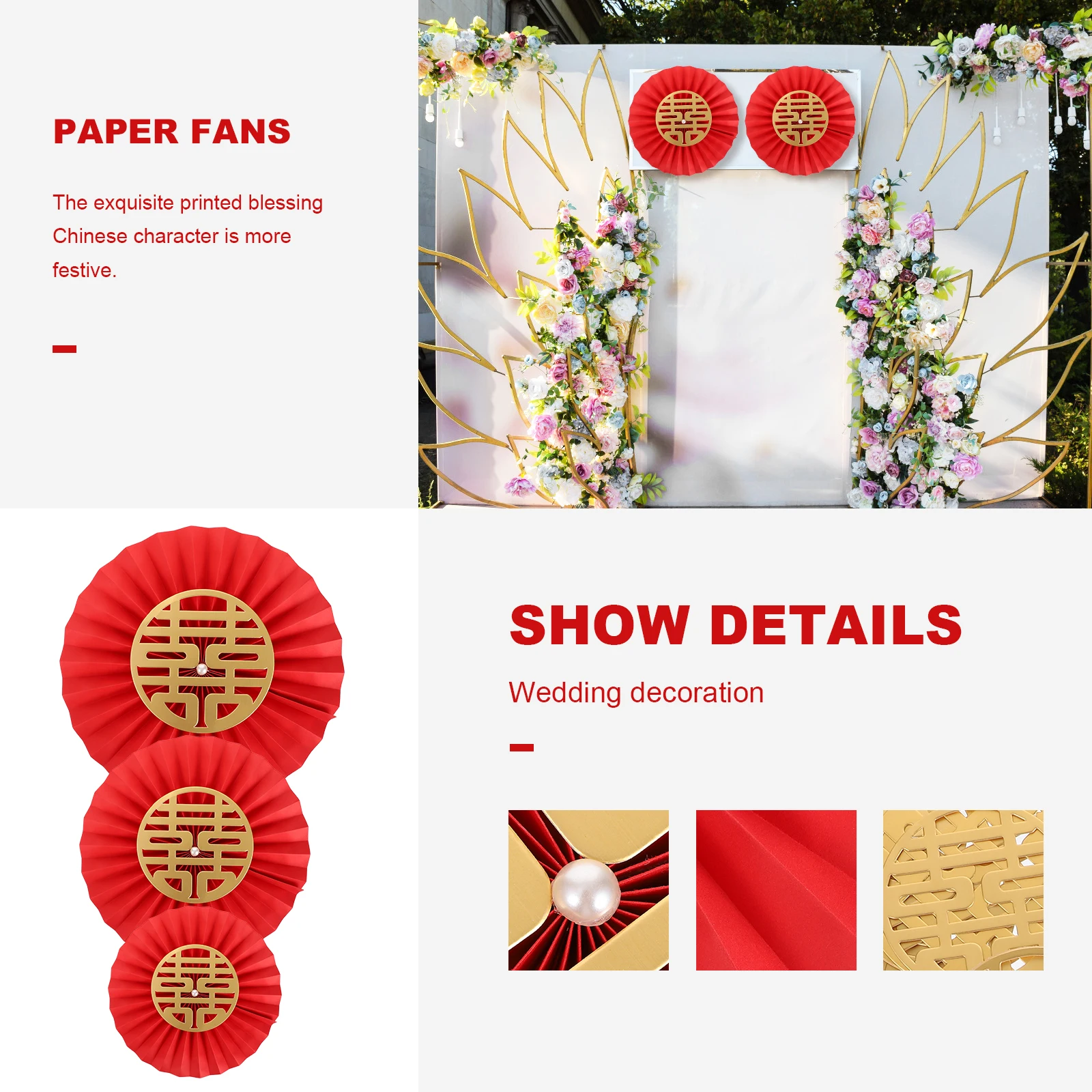 

6 Pcs Paper Fans Flowers Wedding Decorations Ornament Ceremony Chinese Wreath Decorative Paper Fans Festive Blessing
