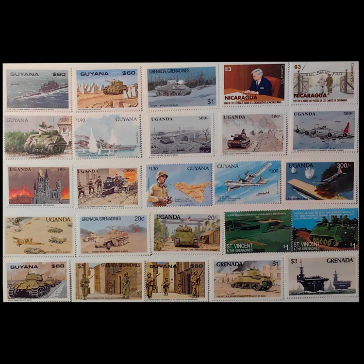 World War 2 Themed Post Stamps 50 Different Campaign Series Postage Stamps For Collection