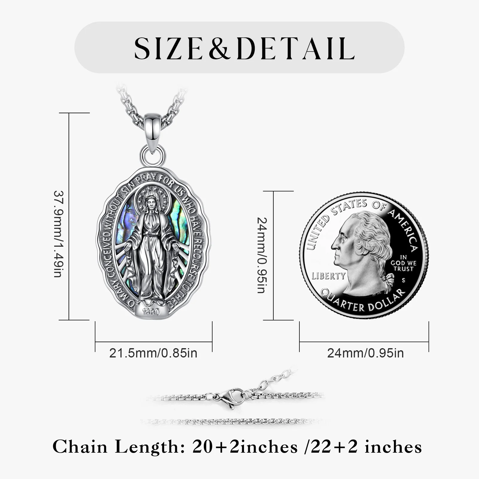 Eudora Copper Virgin Mary Necklace for Woman Man Virgen de Guadalupe Abalone Shell Pendant Religious Jewelry Festival Gift