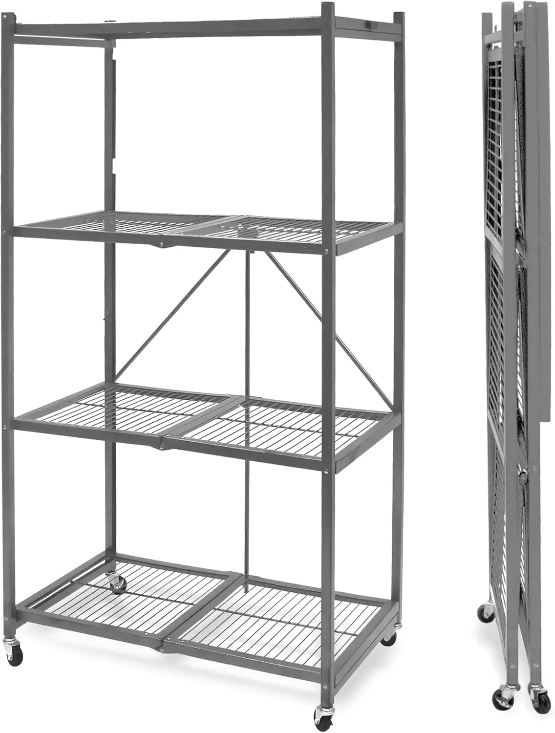 

R5 4-Shelf Heavy-Duty Folding Storage Rack, Pewter - Large Foldable Metal Shelving Unit with Wheels for Garage, Pantry,
