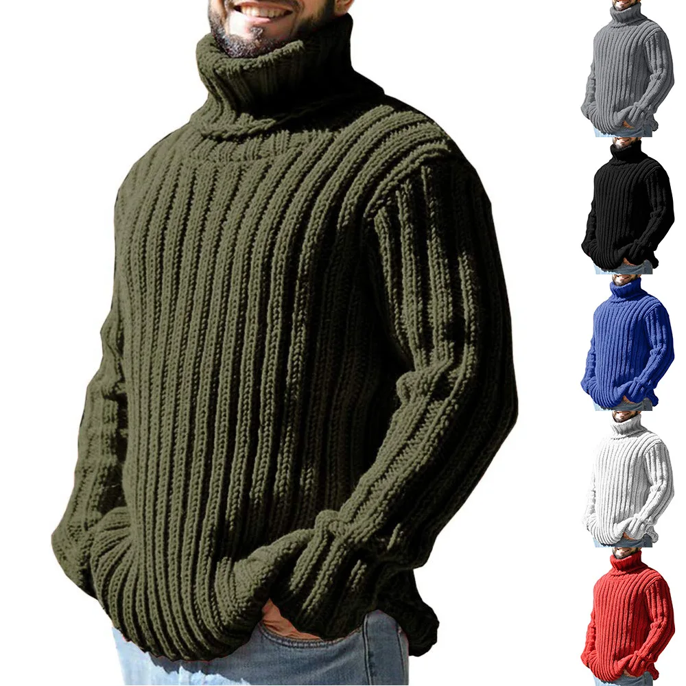 Turtleneck sweater men's solid color slim knit top autumn and winter new sweater fashion European and American men's wear