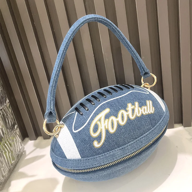 

Luxury Design Women's Ball Shape Handbag Creative Letter Round Tote Bag Denim Blue Wallet Purses Ladies Evening Clutch Bag