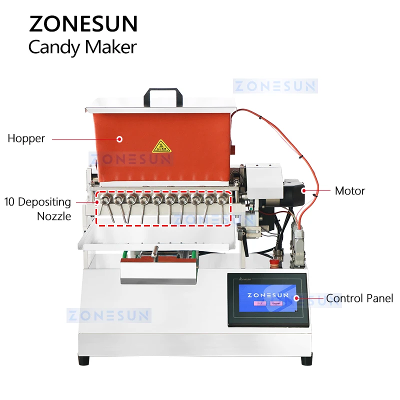 ZONESUN Chocolate Gummy Candy Making Machine Caramel Ganache Piston Pump Filling Confectionery Equipment Packaging ZS-FM7C