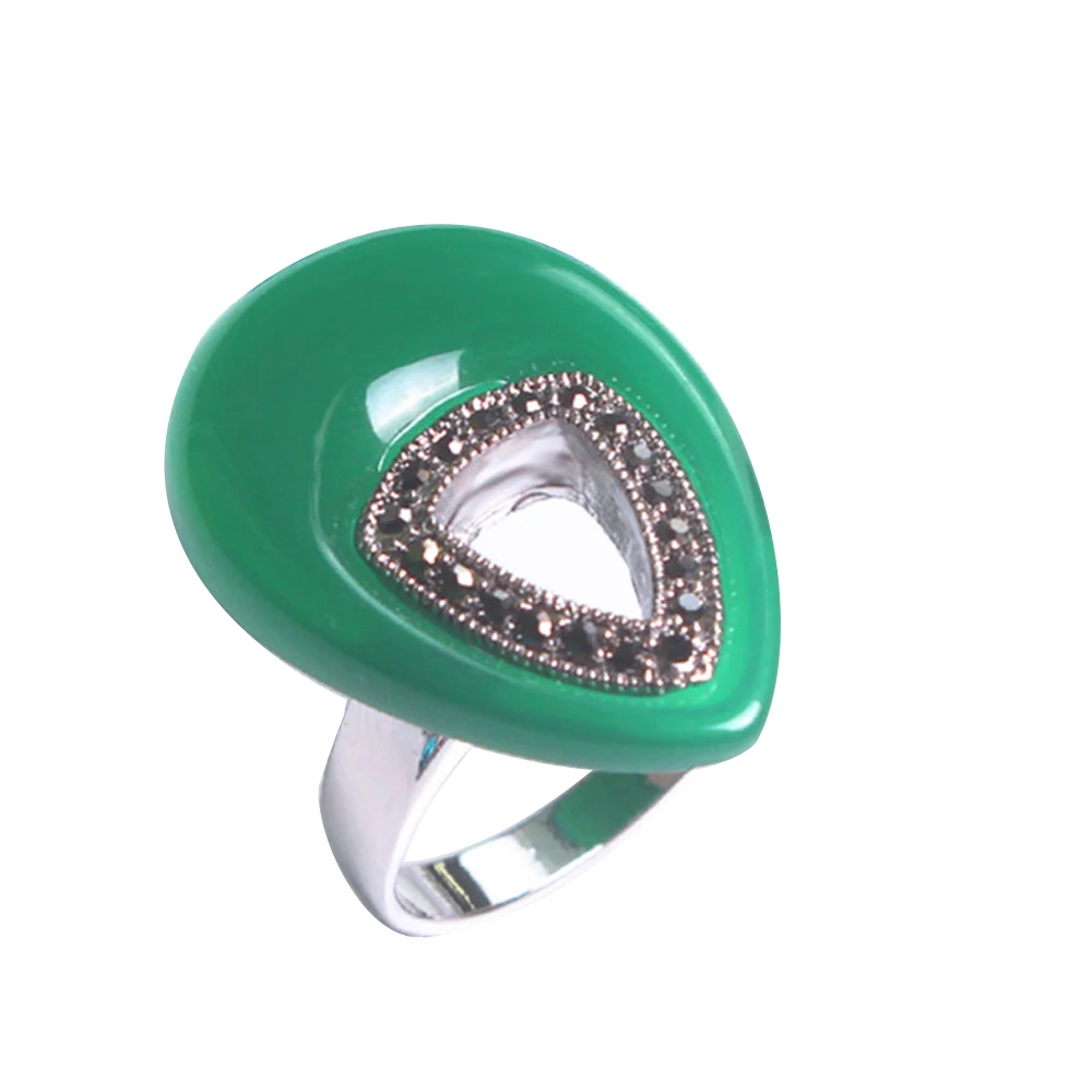 Ajojewel Size 7-9 Dark Green Water Drop Hollow Ring For Women Girls Ladies Jewellery Wholesale