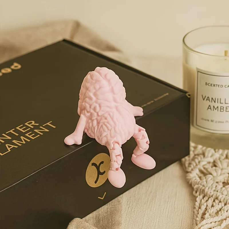2-Piece Set of Cartoon Brain-Shaped Ornaments, Brain Power Partners, 3D Printed, Cute with Movable Joints, Unique Cartoon Brain Ornaments, Small and Adorable Handmade Collectibles, Stylish Office Desk Decoration