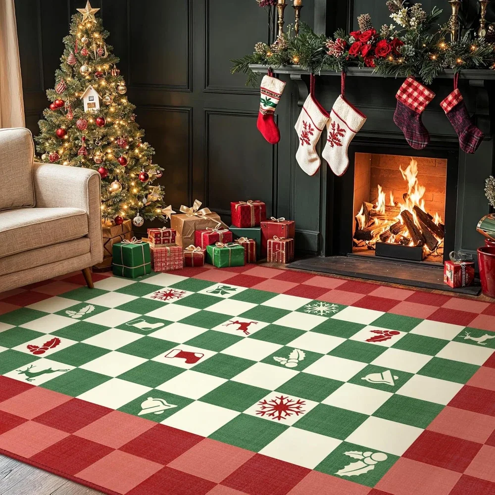 Santa Claus Christmas Tree Elk Carpets for Living Room Bedroom Area Rug Entrance Doormat Christmas Decor Non-slip Sofa Floor Mat