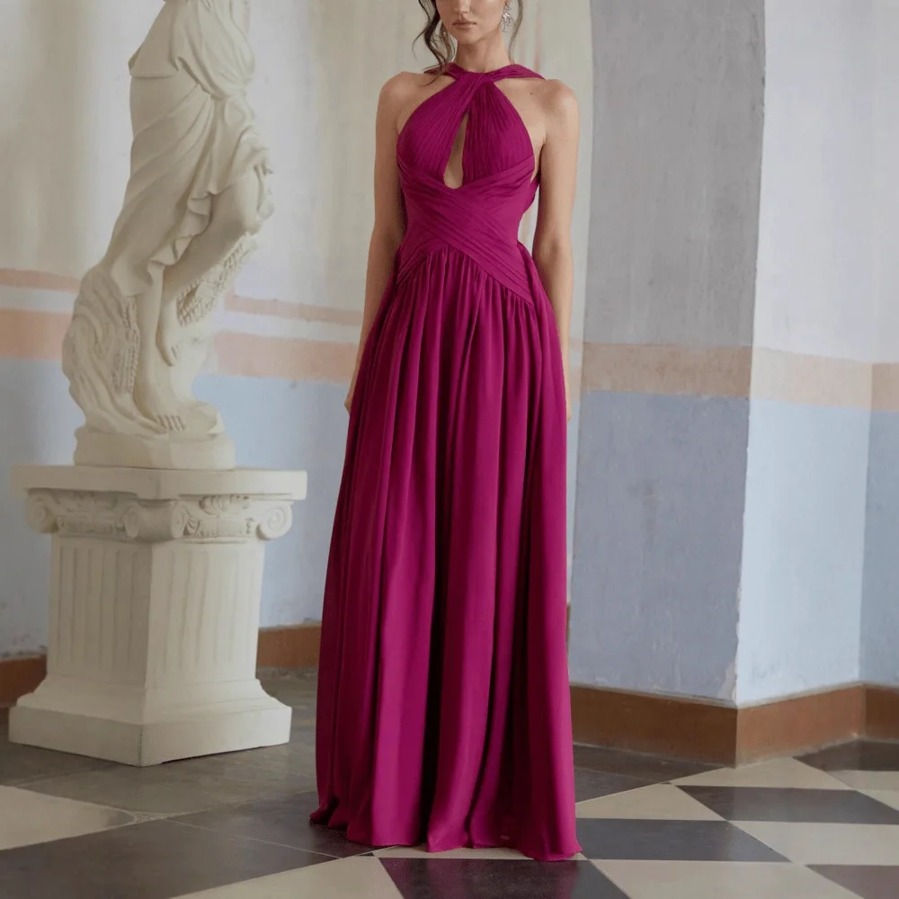 Nuovo abbigliamento da donna europeo e americano sexy abito da sera da cocktail con cinturino al collo sottile senza schienale a pendolo