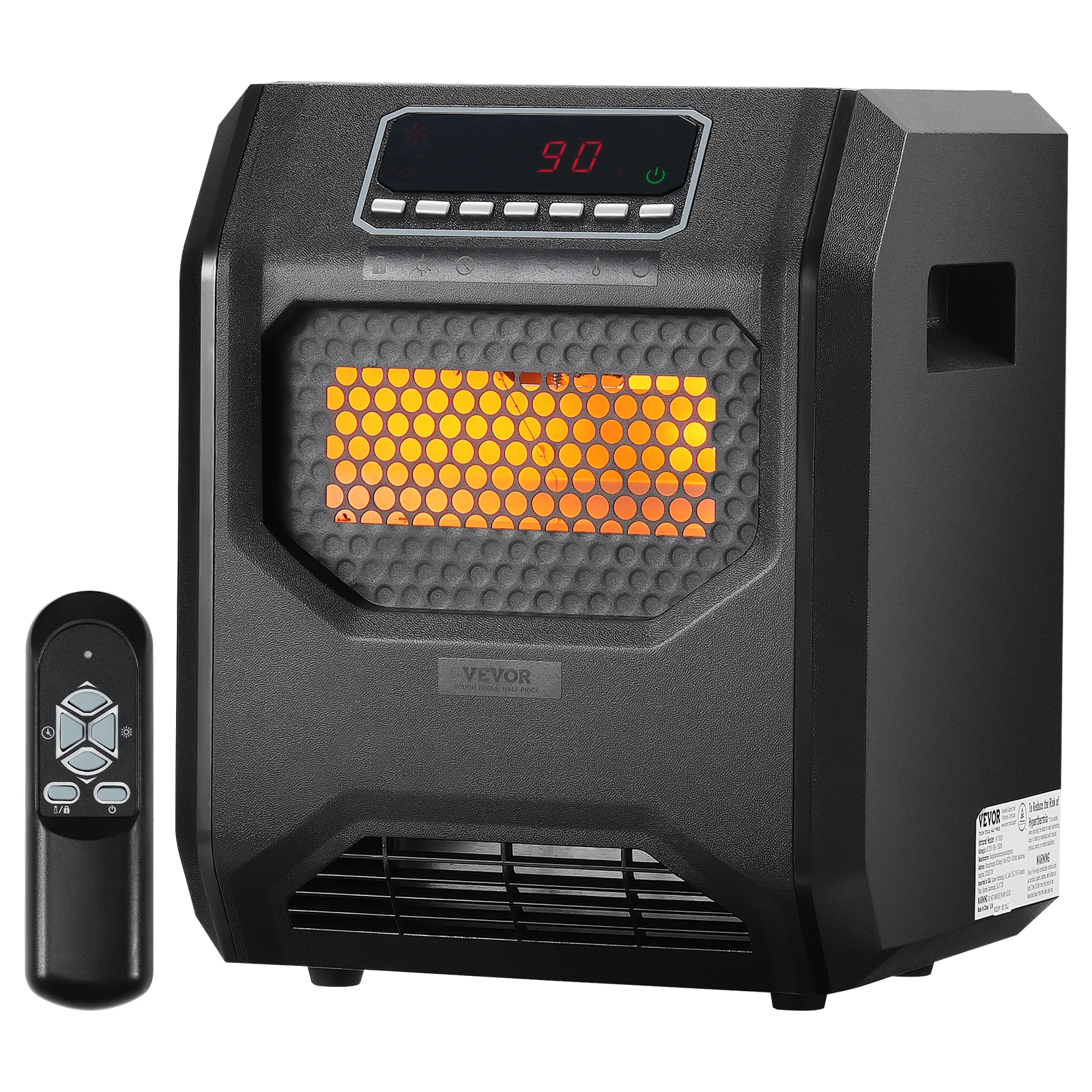 VEVOR Infrared Heater 1500W Remote Control Electric Space Heater LED Patio Heater w/ 3 Speeds&Timer&Overheat Bedroom Living Room