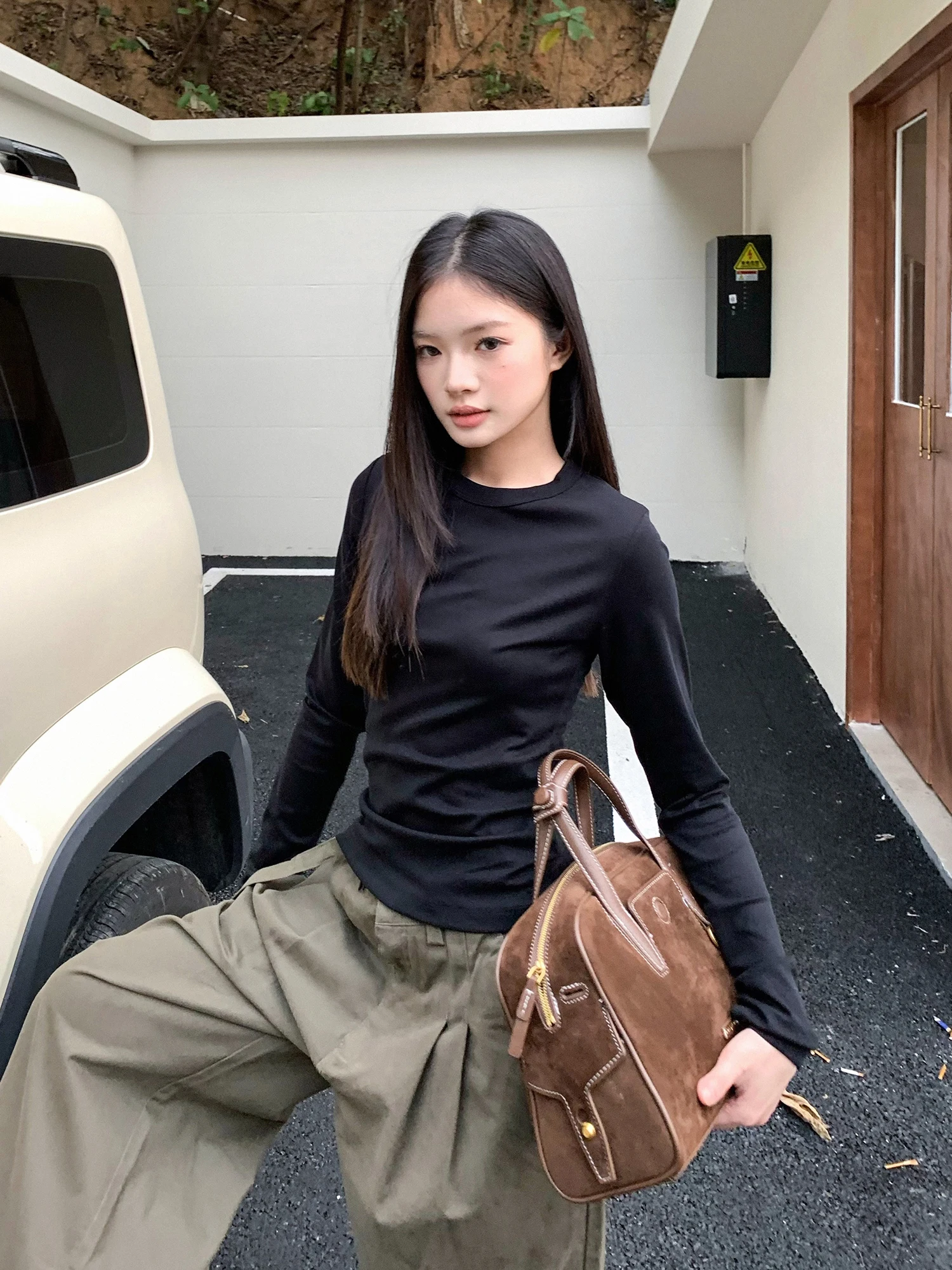 

Женская облегающая футболка с длинным рукавом, базовая, повседневная, удобная, дышащая, эластичная, с круглым вырезом, однотонная, модная, базовый слой