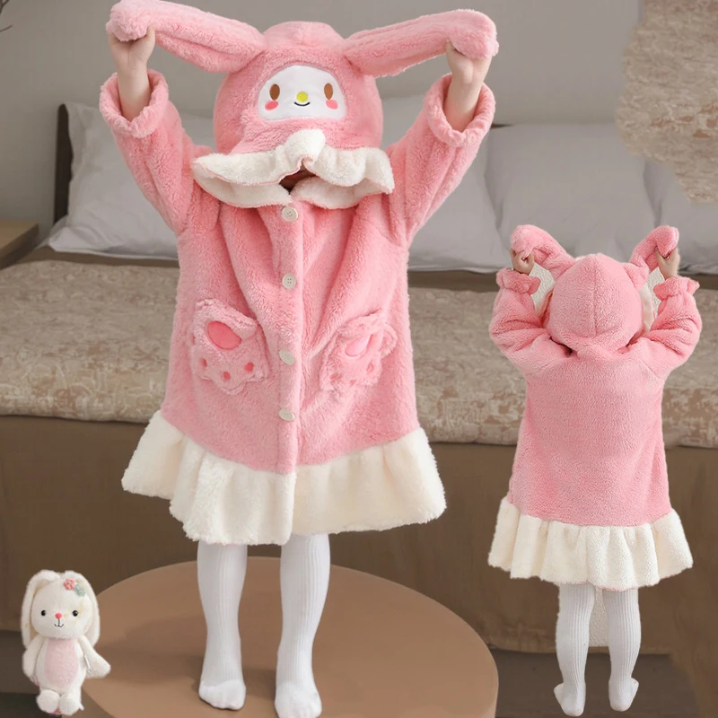 

Пижамы My Melody Kawaii, детские плюшевые пижамы с героями мультфильмов, халат в стиле аниме, зимняя фланелевая теплая утепленная домашняя одежда для девочек, халат из кораллового флиса