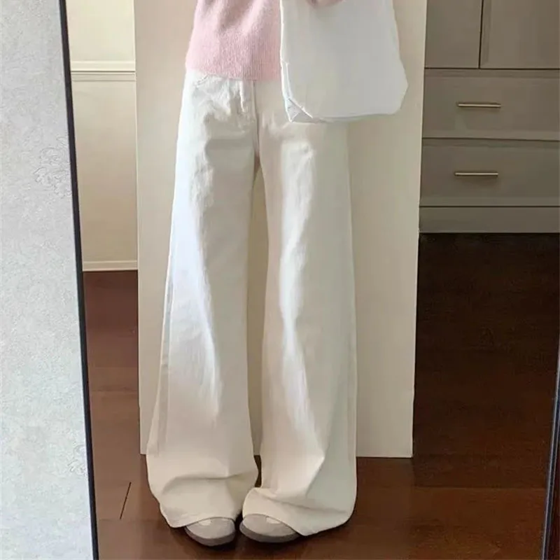 Autumn Female High Waist Solid Color Loose Denim Pantalons Lady Flared Cowboy Trousers Korean Women Non Stick Leg Wide Leg Jeans