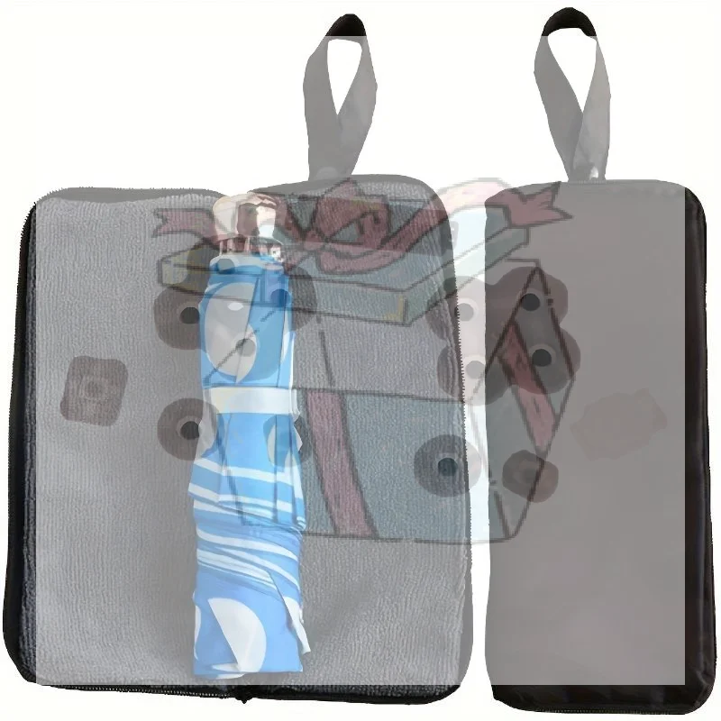 【CC】Microfiber Umbrella Storage Bag, Black Folding Umbrella Carrier With Handle And Hanging Loop, Hand Washable
