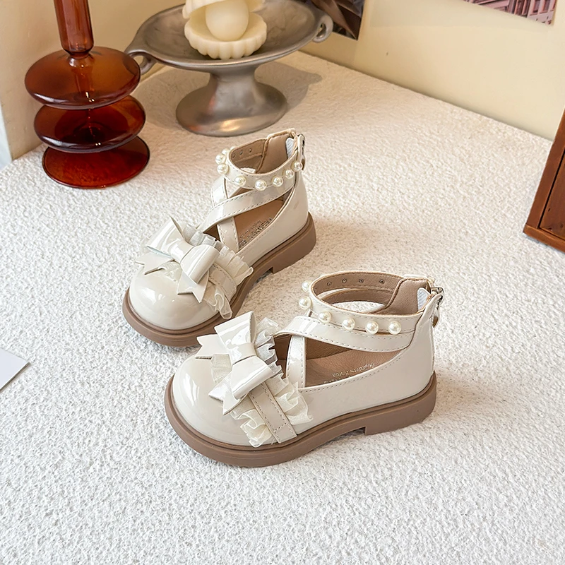 أحذية الأميرة الجلدية للفتيات بعقدة على شكل فيونكة حلوة للأطفال أحذية ماري جين كاجوال بحزام الكاحل للأطفال أحذية أنيقة لحفلات الزفاف