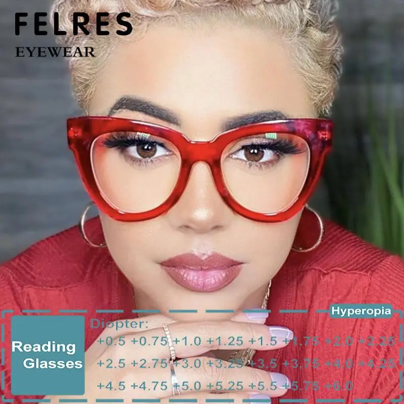 New Fashion Vintage Red Eyeglasses for Farsightedness Anti Blue Light Cat Eye Presbyopia Glasses Classic Optical Reading Glasses