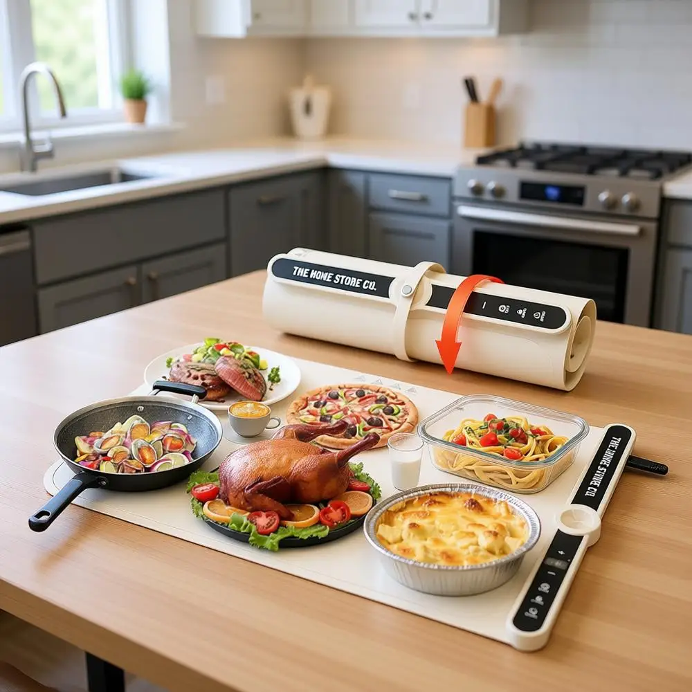 

Food Warming Mat, Fast Heating Silicone Electric Warming Tray - 9 Temperature Adjustments, Roll Up Buffet Hot Plates Heat Pad, P