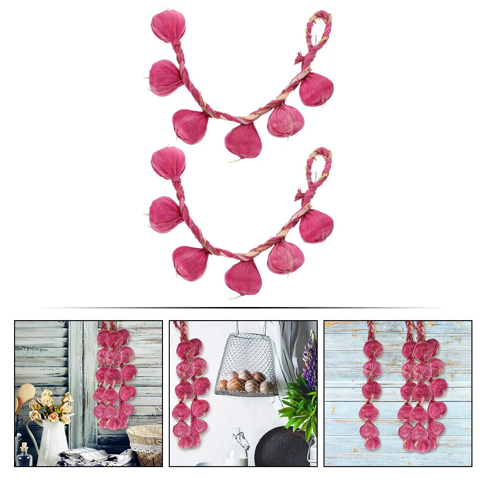 

2pcs Simulation Pendant Fake Garlic String Decor For Home Restaurant Artificial Garlic Strings Decorative Photo