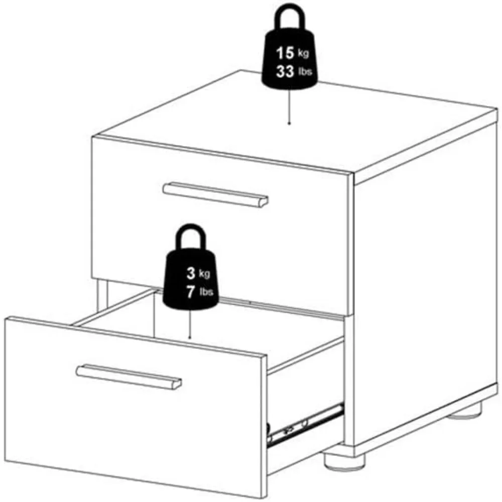 طقم غرفة نوم أبيض مكون من قطعتين بما في ذلك طاولتين ليليتين بدرجين