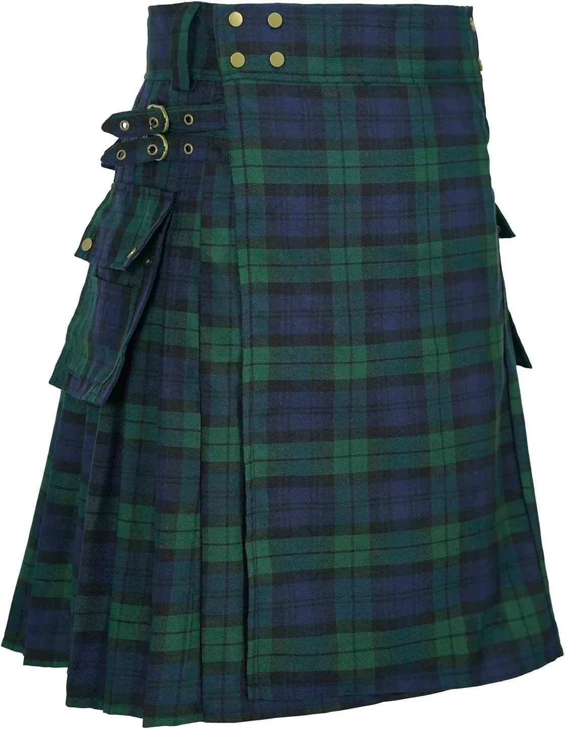 

Mens Utility Kilt Pin Scottish Tartan Apparel Black & Irish Hybrid Royal Stewart Pockets Kilts