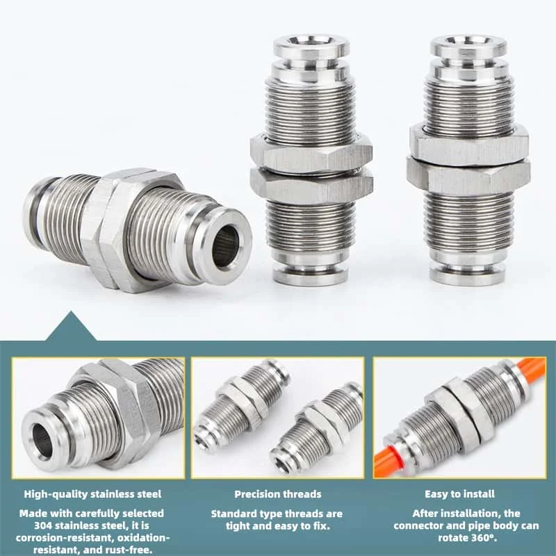 HEBAI 304 Stainless Steel PM Quick Connect Fitting Push to Connect 4-16MM Size Range High Quality Plumbing Connector