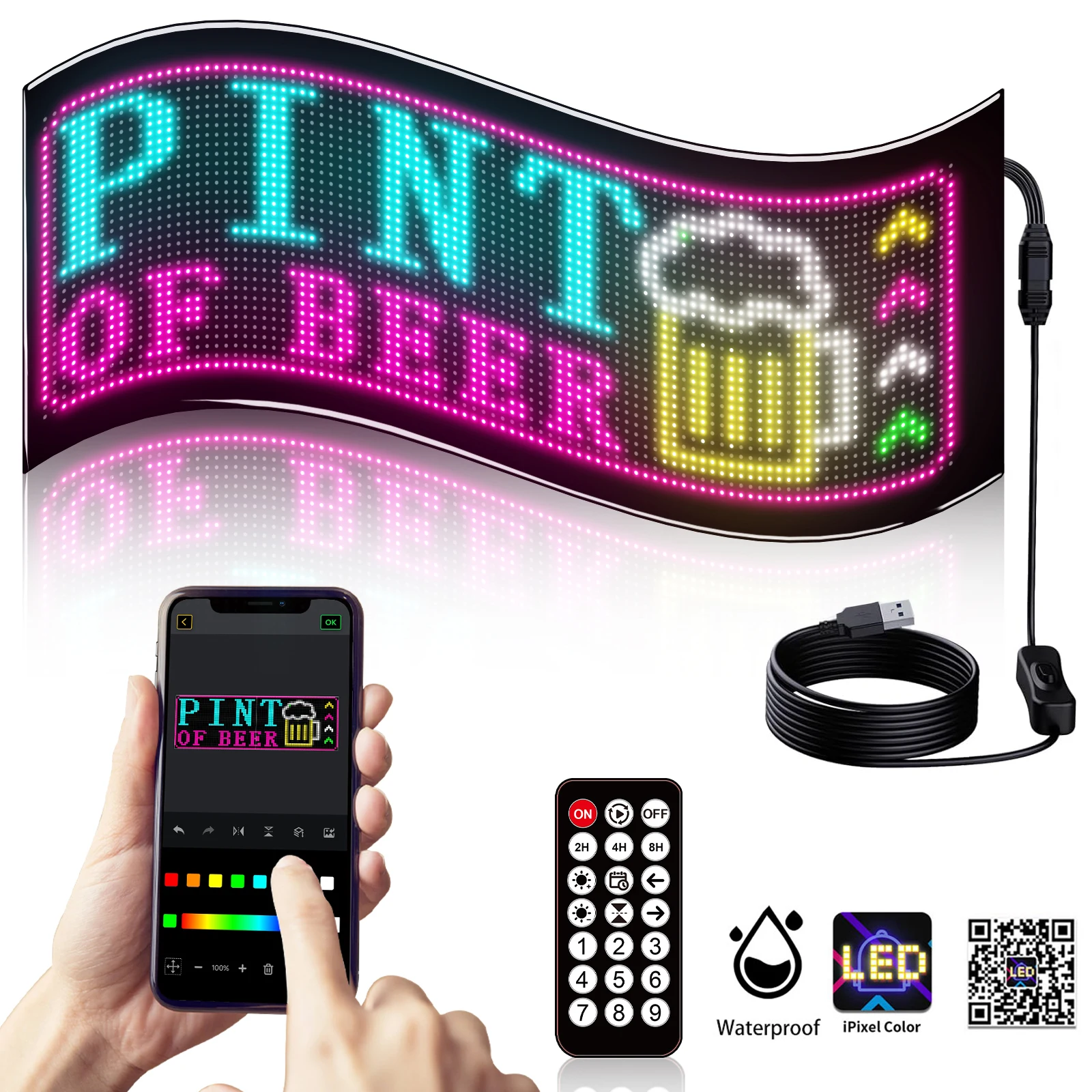 لوحة مصفوفة بكسل RGB LED شاشة مرنة ذكية قابلة للبرمجة ضوء الرسوم المتحركة/مصباح تمرير النص للسيارة/الزجاج/الجدار