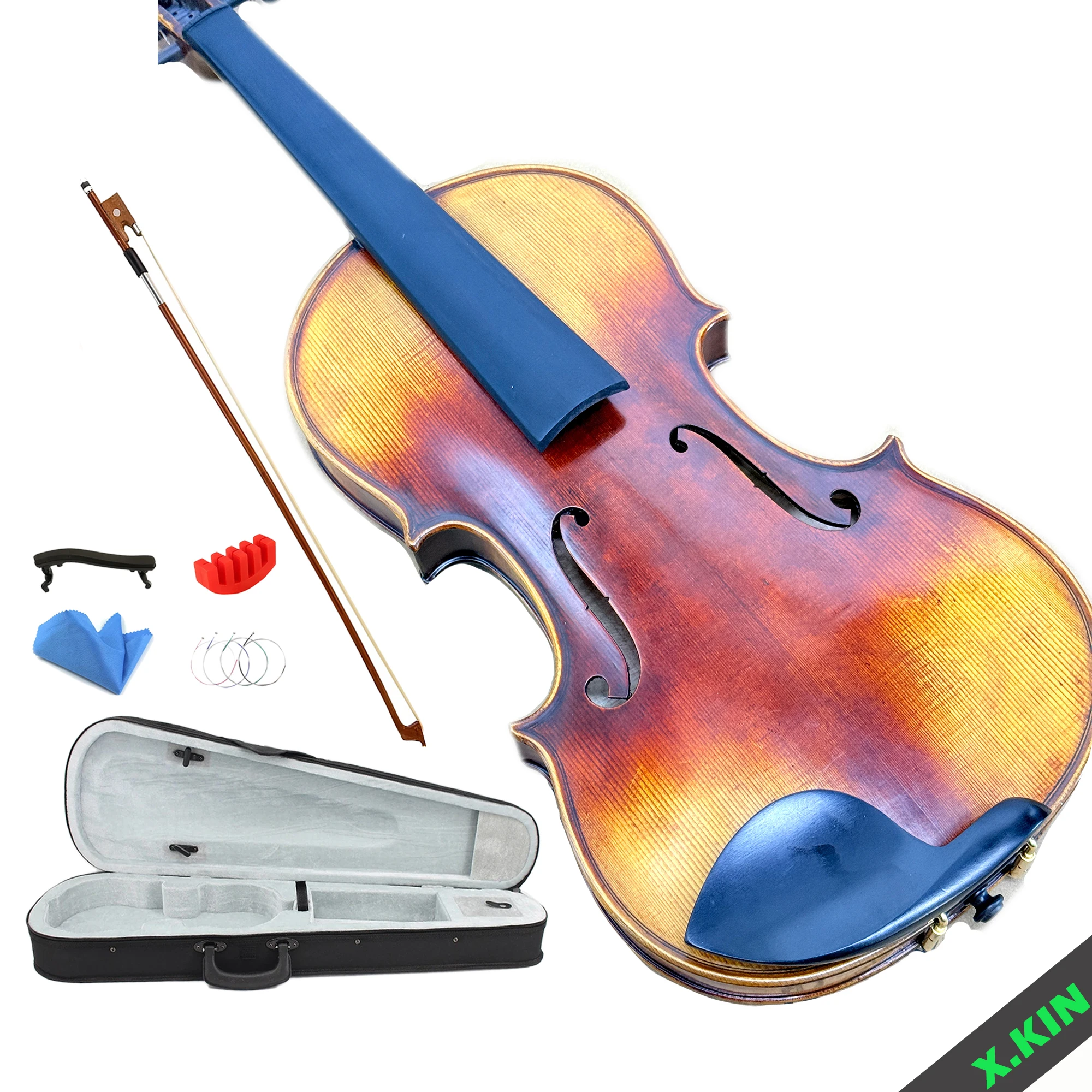 

4/4 Violin Handmade Solid Wood Ebony Fittings Professional Full Set with Hard Case, Bow, Shoulder Rest, Strings