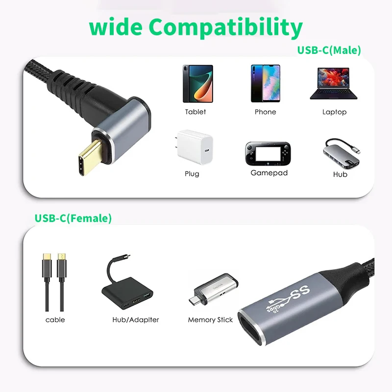 USB C 3.1 Extension Cable Type C PD100W Fast Charging Male to Female Extender Cord For Samsung MacBook Pro 4k 60Hz Video Cable