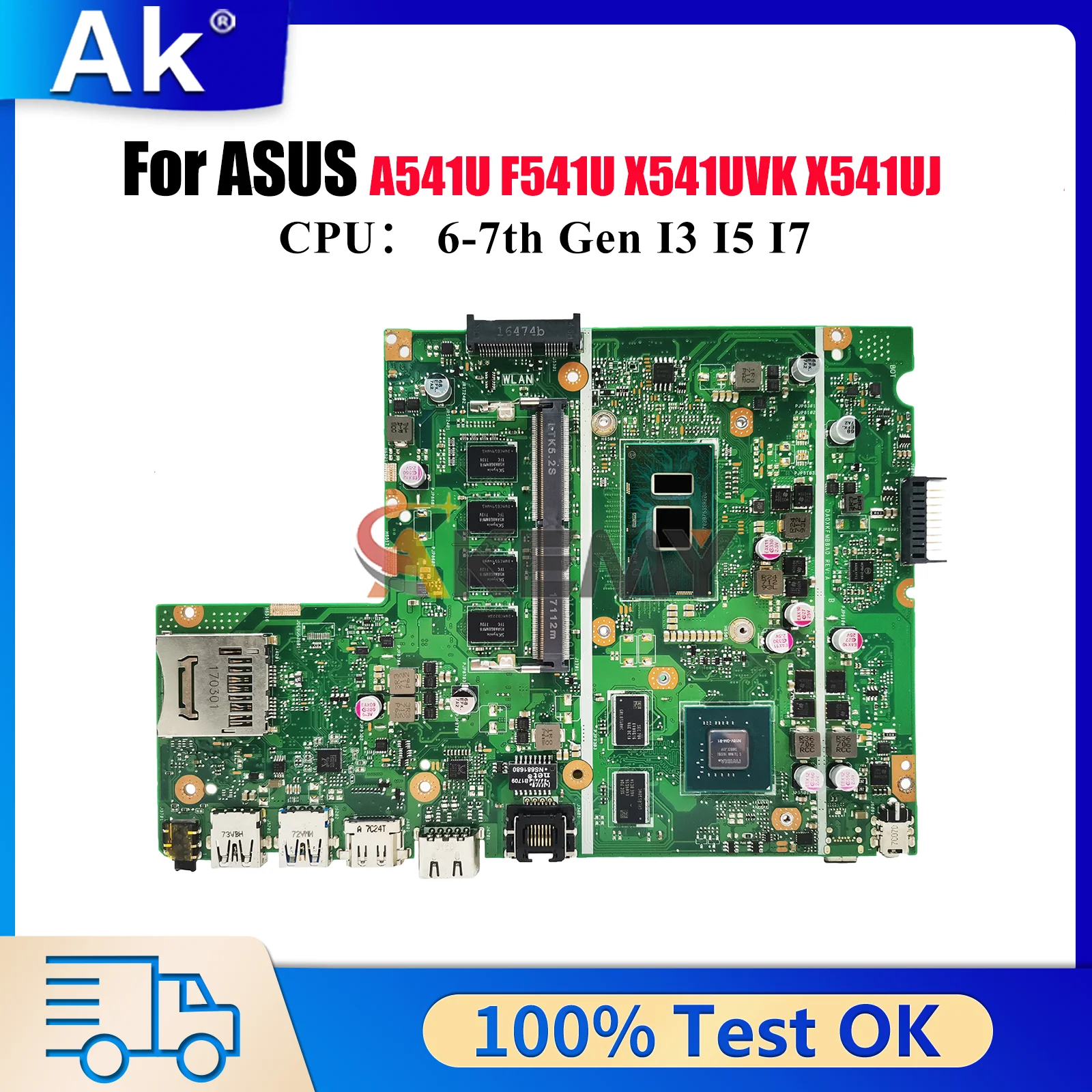 

X541UVK Материнская плата для ноутбука ASUS VivoBook X541UV X541UVK R541U X541UAK F541U A541U X541UJ A541U X541U Материнская плата I3 I5 I7 CPU