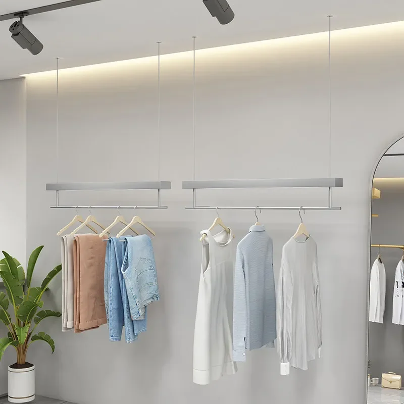 Clothing store display rack stainless steel silver wall hanging ceiling hanging clothes special display rack for women's