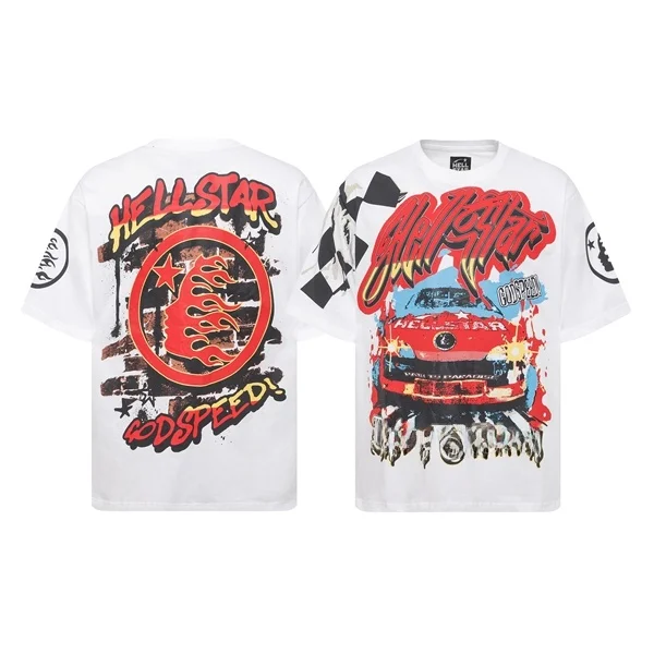 

Футболка из чистого хлопка с буквенным принтом Hell Star Vic Racing, летний сезон, повседневный свободный крой, круглый топ